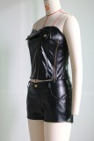 Sexy Wrap Chest Zipper Slim PU Leather Shorts Set YS-2402