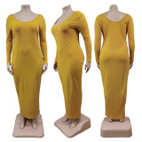 Plus Size Solid Color V Neck Solid Slim Maxi Dress WY-7119