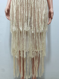Knit Hand Crochet Beach Tassel Mesh Dress CM-8721