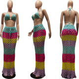 Knits Color Block Bandage Beach Bikini 3 Piece Set CM-8713