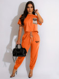 Casual Color Block Short Sleeve Two Piece Pants Set YUF-10085
