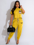 Casual Color Block Short Sleeve Two Piece Pants Set YUF-10085