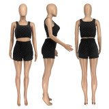 Solid Color Short Sleeve Sport Three Piece Shorts Set DDF-88231