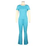 Casual Short Sleeve Solid Sport Two Piece Pants Set AIL-272