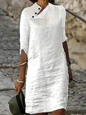 Casual Solid Color Half Sleeve Midi Dress MUKF-2011