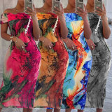 One Shoulder Print Sleeveless Midi Dress NY-10751