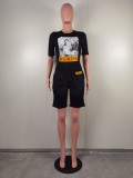 Fashion Animal Print Shorts Short Sleeve Two Piece Set LSL-6526