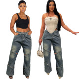 Fashion Holes Straight Jeans WAF-77651