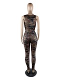 Camouflage Print Irregular Tops Pants Set WUM-24420