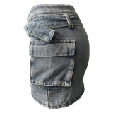 Fashion Washed Denim Belt Skirt WAF-77656