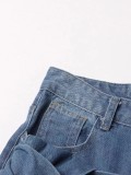 Fashion Bandage Washed Straight Jeans WAF-77654