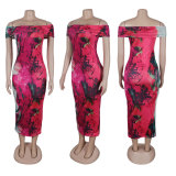 One Shoulder Print Sleeveless Midi Dress NY-10751