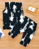 Kids Boy Tie Dye Print Sleeveless Hooded 2 Piece Shorts Set GYMF-133