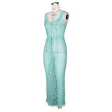 Lace-up Mesh Knit Beach Maxi Dress ZSD-0311