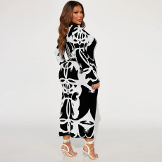 Plus Size Long Sleeve U Neck Long Dress GDAM-218359