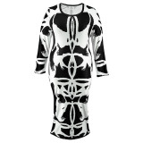 Plus Size Long Sleeve U Neck Long Dress GDAM-218359