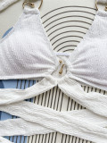 White Backless Tie Up Bikinis 2 Piece Swimsuit CASF-6621