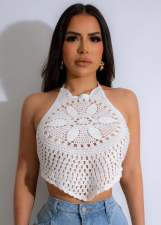 Tie Up Crochet Cutout Vacation Beach Top OSM-4457