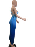 Sleeveless Slant Shoulder Gradient Color Sexy Dress QODY-6028