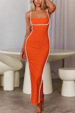 Sexy Sling Contrast Color Slim Long Dress QODY-6025