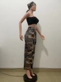 Fashion Camouflage Back Slit Bustier Skirt QODY-6018