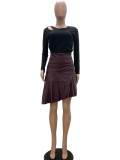 Irregular PU Splicing Half-body Leather Skirt QODY-6013