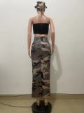 Fashion Camouflage Back Slit Bustier Skirt QODY-6018
