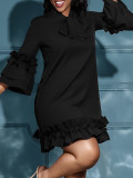 Solid Color Stacked Sleeve Lace-Up Ruffle Dress GCZF-8570