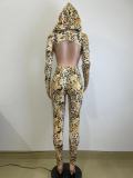 Leopard Print Backless Hooded Jumpsuit QODY-6010