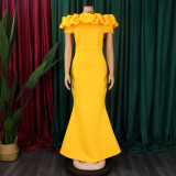 Solid Color One Neck Fishtail Dress GCZF-8519