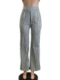 Black Stripe High Waist Wide Leg Pants QODY-6022