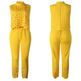 Sleeveless Hollow Out Tops And Pants Set GCZF-T008