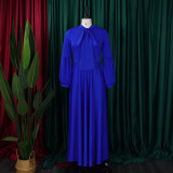 Lace-up Bubble Sleeve Big Swing Long Dress GCZF-8568