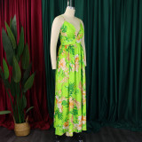 Fashion V Neck Sling Beach Print Maxi Dress GCZF-8575