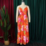 Fashion V Neck Sling Beach Print Maxi Dress GCZF-8575