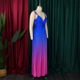 Gradient Color V Neck Sleeveless Maxi Dress GCZF-D403-C1