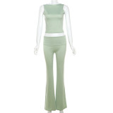 Solid Color Sleeveless Vest Two Piece Pant Set XEF-45467