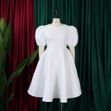 Solid Color Short Sleeve Party Dress GCZF-C1-D3178