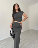 Short Sleeve Tops And Long Skirt Two Piece Set SSNF-211420