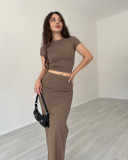 Short Sleeve Tops And Long Skirt Two Piece Set SSNF-211420