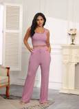 Solid Color Tank Tops Knit Two Piece Pants Set SSNF-211434