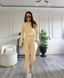 Solid Color Long Sleeve Tight 2 Piece Pants Set SSNF-211417