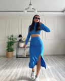 Fashion Long Sleeve O Neck Two Piece Skirt Set SSNF-211414