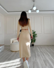 Fashion Long Sleeve O Neck Two Piece Skirt Set SSNF-211414