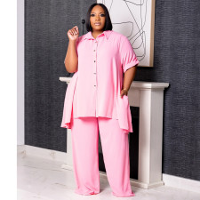Plus Size Solid Color Loose Two Piece Pants Set NNWF-7994