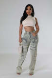 Fashion Zipper Wash Casual Jeans LX-1381