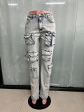 Fashion Zipper Wash Casual Jeans LX-1381