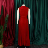 Fashion Ruffled Pleated Maxi Dress(With Belt) GCZF-8486P