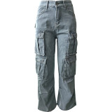 Fashion Denim Multi-Pocket Wide Leg Jeans WAF-77660