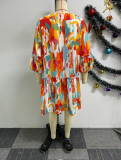 Print Patchwork Lantern Sleeve Casual Dress NY-10769